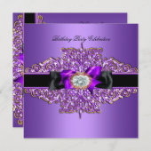 Birthday Party Lila Gold Juwelen Image Einladung (Vorne/Hinten)