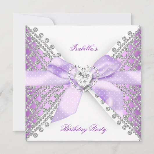 Birthday Party Lilac Lila Silver White Diamond Einladung (Vorderseite)