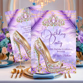 Birthday Party Lilac Teal Tiara Gold Heel Stiletto Einladung