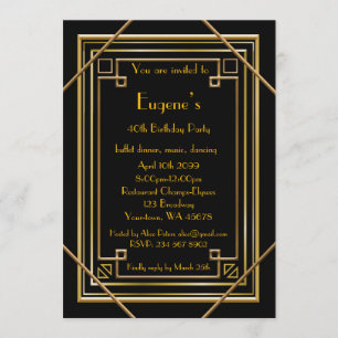Birthday Party man, Gold Gatsby Stil, schwarz Einladung