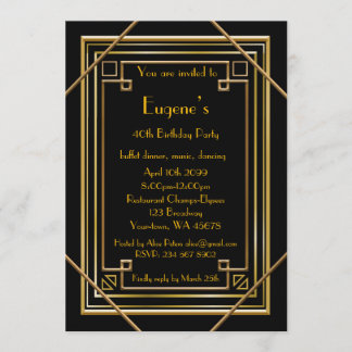 Birthday Party man, Gold Gatsby Stil, schwarz Einladung