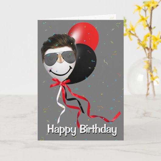 Birthday Party Man in Balloon Karte (Gelbe Blume)