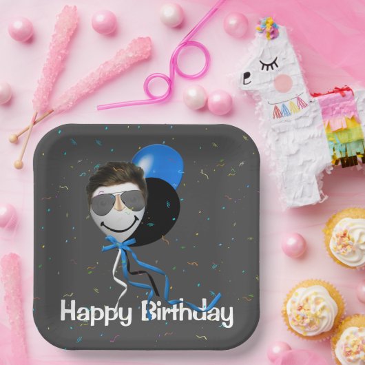 Birthday Party Man in Balloon Pappteller (Party)