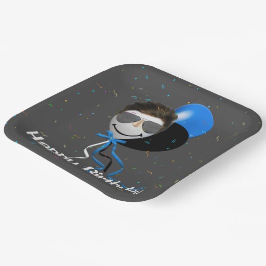 Birthday Party Man in Balloon Pappteller (Gewinkelt)