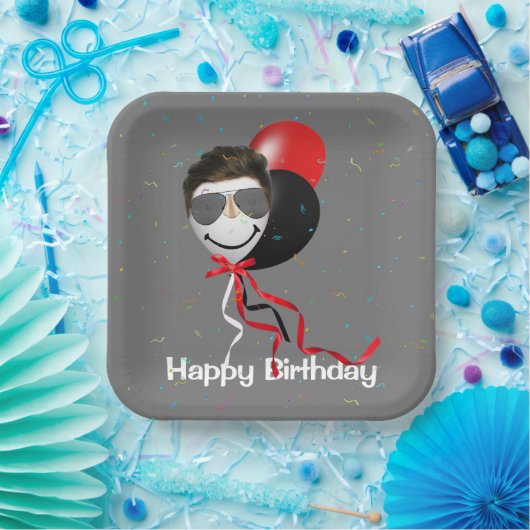 Birthday Party Man in Balloon Pappteller (Party)