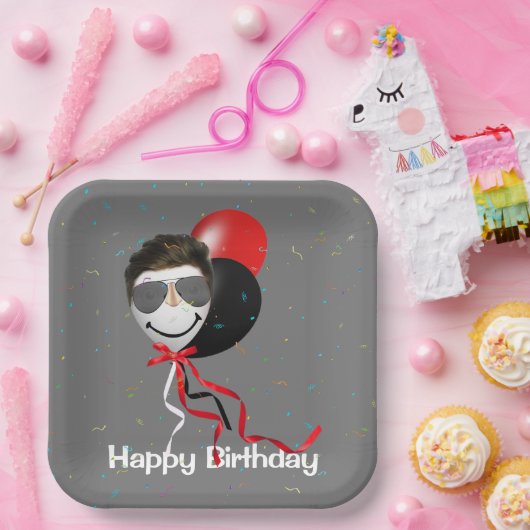 Birthday Party Man in Balloon Pappteller (Party)