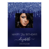 Birthday Party Marine Blue Glitzer Tropfen Foto Poster (Vorderseite)