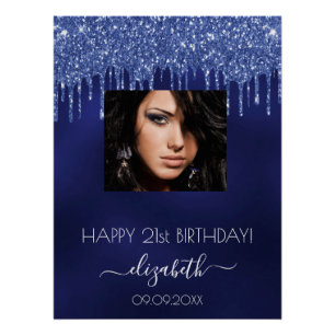 Birthday Party Marine Blue Glitzer Tropfen Foto Poster