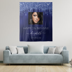 Birthday Party Marine Blue Glitzer Tropfen Foto Wandteppich