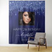 Birthday Party Marine Blue Glitzer Tropfen Foto Wandteppich (Beispiel)