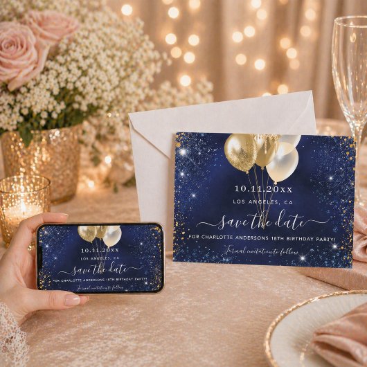 Birthday Party Marine Blue Gold Save the Date Kart Einladung