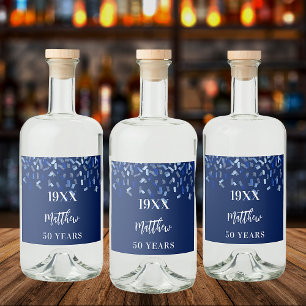 Birthday Party Marine Blue Konfetti Namen Jahre Alkoholflaschenetikett