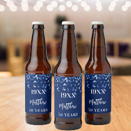 Birthday Party Marine Blue Konfetti Namen Jahre Bierflaschenetikett