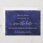 Birthday Party Marine Blue Rose Gold Glitzer Save The Date (Vorderseite)