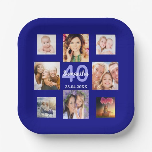 Birthday Party Marinesoldat Blau Foto Collage Pappteller (Vorderseite)