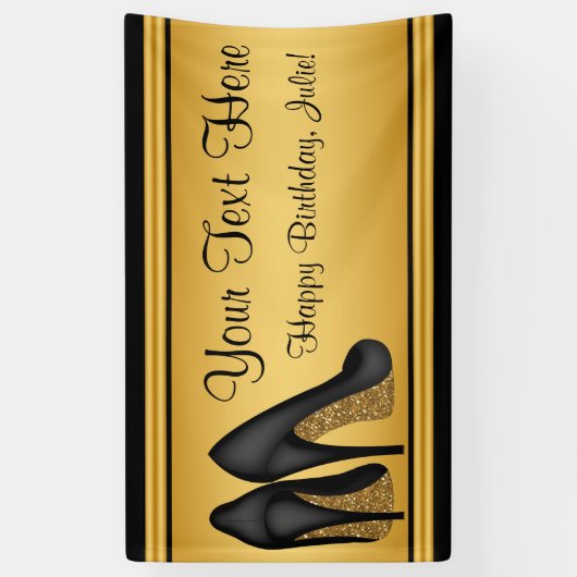 Birthday Party mit Black and Gold High Heel Shoel Banner (Vertikal)