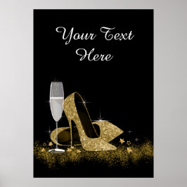 Birthday Party mit Black and Gold High Heel Shoel Poster