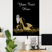 Birthday Party mit Black and Gold High Heel Shoel Poster (Heimbüro)