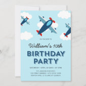 Birthday Party mit blauem und rotem Flugzeug Einladung (Vorderseite)