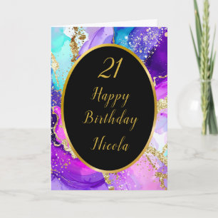 Birthday Party mit Blauen, Lila und Goldfarben Karte