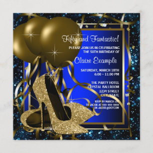 Birthday Party mit blauen und goldenen High Heels Einladung