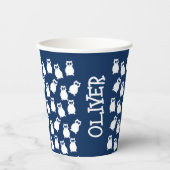 Birthday Party mit blauen und weißen Owls Pappbecher (Vorderseite)