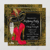 Birthday Party mit Frauen Red Black Gold High Heel Einladung (Vorne/Hinten)