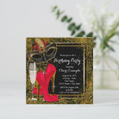 Birthday Party mit Frauen Red Black Gold High Heel Einladung (Stehend Vorderseite)