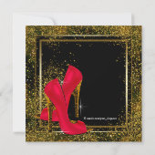 Birthday Party mit Frauen Red Black Gold High Heel Einladung (Rückseite)