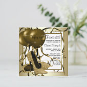 Birthday Party mit Frauen White Gold High Heel Sho Einladung (Stehend Vorderseite)