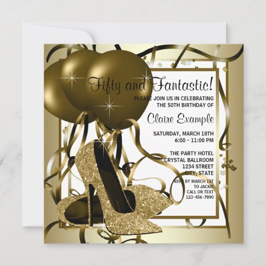 Birthday Party mit Frauen White Gold High Heel Sho Einladung (Vorderseite)