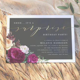 Birthday Party mit Gold & Burgund Einladung