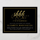 Birthday Party mit Gold und Schwarz Folie Einladungspostkarte (Vorderseite)