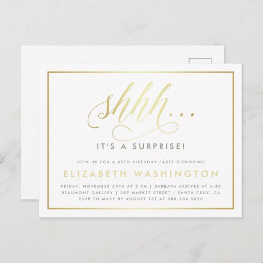 Birthday Party mit Gold und Weiß Einladungspostkarte (Vorne/Hinten)