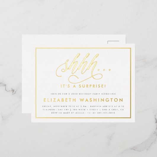 Birthday Party mit Gold und Weiß Folie Einladungspostkarte (Vorderseite/Rückseite)