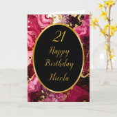 Birthday Party mit hellen Rot- und Goldmarmor Karte (Gelbe Blume)