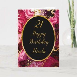 Birthday Party mit hellen Rot- und Goldmarmor Karte