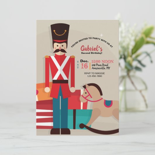 Birthday Party mit Holzsoldaten Einladung (Stehend Vorderseite)