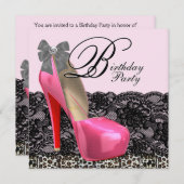 Birthday Party mit rosa Leoparden Schuhen Einladung (Vorne/Hinten)