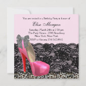 Birthday Party mit rosa Leoparden Schuhen Einladung (Rückseite)