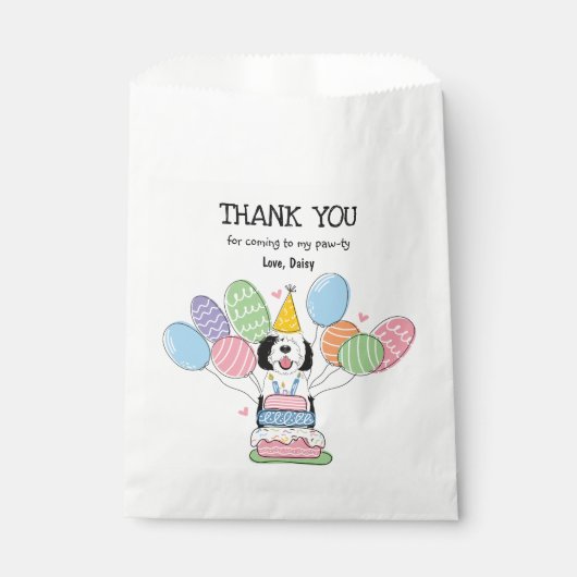 Birthday Party mit Schwarz und Weiß Sheepadoodle Geschenktütchen (Vorderseite)