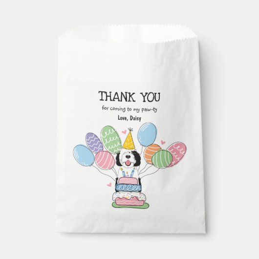 Birthday Party mit Schwarz und Weiß Sheepadoodle Geschenktütchen (Vorderseite)