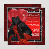 Birthday Party mit schwarzen und roten High Heels Einladung (Vorne/Hinten)
