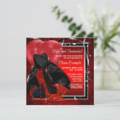 Birthday Party mit schwarzen und roten High Heels Einladung (Stehend Vorderseite)