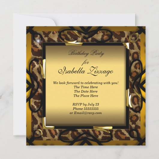 Birthday Party mit Wild Gold Leopard High Heel Sho Einladung (Rückseite)
