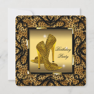 Birthday Party mit Wild-Gold-Leopard-Schuhen 2 Einladung