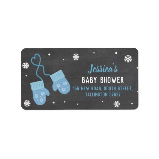 Birthday Party Mittens Blue Cold Address Labels Adressaufkleber (Vorne)