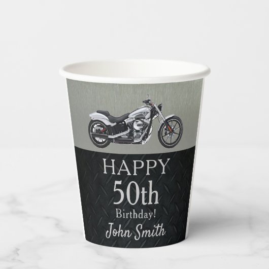 Birthday Party Motorrad 50. Cool Pappbecher (Rückseite)