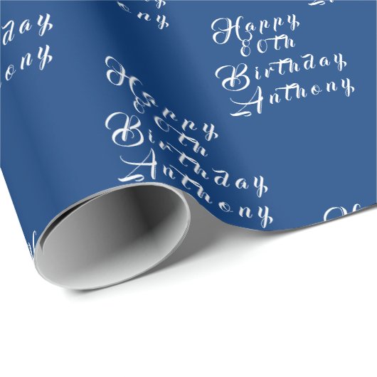 Birthday Party Name Blue Modern Pattern Geschenkpapier (Rolleneckpunkt)