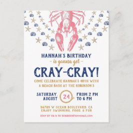 Birthday Party Nautical Beach Crayfish Cornavy Einladungspostkarte